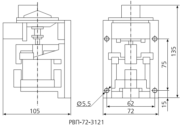 Реле РВП-72М-3121 габаритные размеры