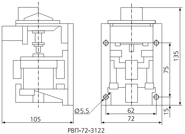 Реле РВП-72М-3122 габаритные размеры
