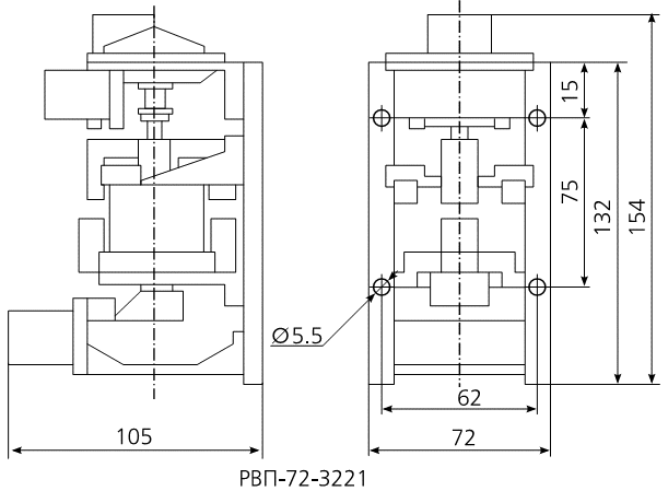 Реле РВП-72М-3221 габаритные размеры