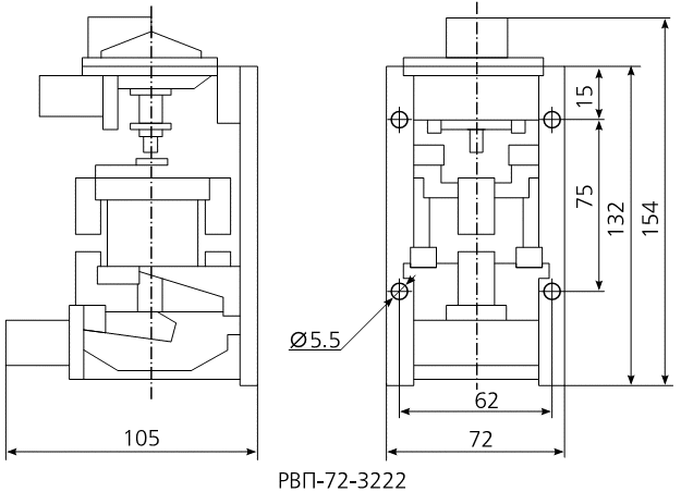 Реле РВП-72М-3222 габаритные размеры