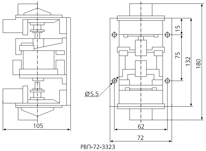 Реле РВП-72М-3323 габаритные размеры