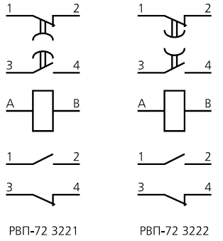 Реле РВП-72М-3221 РВП-72М-3222 схема подключения